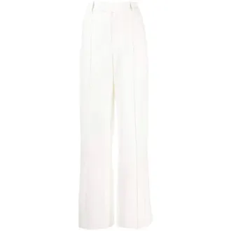 Proenza Schouler Broeken, Dames, Wit, M, Leer, Wijde broek