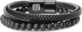 Bruno Magli Mens Leather Bracelet With Lava Beads, Black