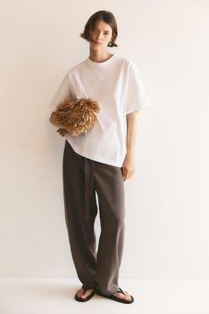 H&M Tie-belt Barrel-leg Pants in Dark Taupe at Nordstrom, Size 18