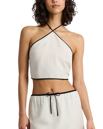 Onia Air Linen Cropped Linen-Blend Halter Top