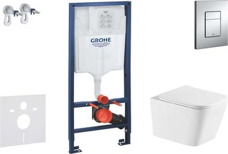 GROHE Rapid Sl - Conjunto De M&oacute;dulo De Instalaci&oacute;n Empotrada, Inodoro Arkas L Y Asiento Softclose, Pulsador De Descarga Skate Cosmopolitan, Cromo Sani11ba11
