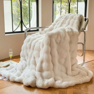 OEM Manta De Sherpa De Imitaci&oacute;n De Conejo Color Crema, 150 &times; 200 Cm, Reversible Y Suave