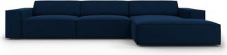 MICADONI Sofá esquinero derecho 4 plazas de terciopelo azul regio