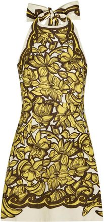 Alemais Alemais Mona Printed Halterneck Hemp Mini Dress - Yellow - 14 (UK14 / L)