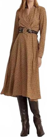 Ralph Lauren Surplice Crepe Midi Dress In Tan Multicolor