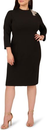 Adrianna Papell Floral Embellished Sheath Dress in Black at Nordstrom, Size 14W
