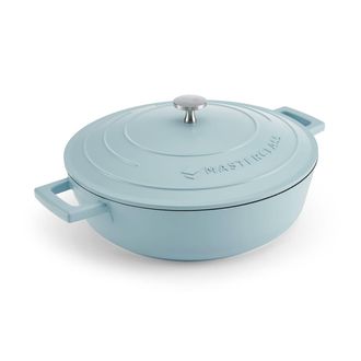 MasterClass Masterclass Cacerola Poco Profunda Con Tapa De 4 L/28 Cm, Aluminio Fundido Ligero, Apto Para Inducci&oacute;n Y Horno, Color Azul Cielo
