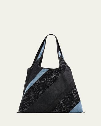 3.1 Phillip Lim Patchwork Lace & Denim Market Tote Bag