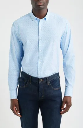 Johnston & Murphy XC+ Football Print Performance Button-Down Shirt in Light Blue at Nordstrom, Size Xx-Large