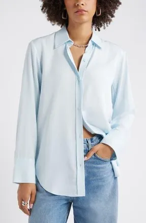 Open Edit Relaxed Fit Long Sleeve Button-Up Shirt in Blue Delicate at Nordstrom Rack, Size Small