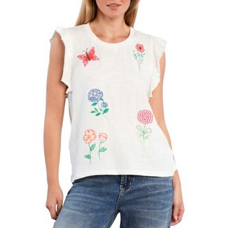 BILLY T Aurora Petal Embroidered Sleeveless T-Shirt in White Flower at Nordstrom, Size X-Small