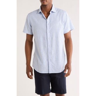 Rodd & Gunn Middle Hill Short Sleeve Cotton & Linen Button-Up Shirt in Sea Spray at Nordstrom Rack, Size X-Large