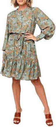 Gibsonlook Floral Long Sleeve Dress in Sage Floral at Nordstrom Rack, Size Xx-Large