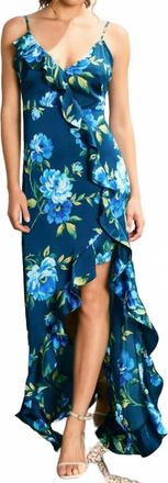 Dress Forum Rebecca Ruffled Floral Maxi Dress In Insignia Blue