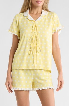 French Connection Polka Dot Tie Short Pajamas in Lemon/white at Nordstrom Rack, Size X-Large