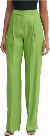 Elisabetta Franchi Linnen Blend Broek - Dames - Wijde Broeken - Groen - S - Linnen - Broeken