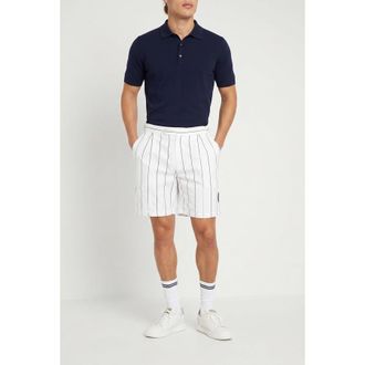Brunello Cucinelli White Striped Tailored Shorts, Size XL