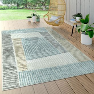 Paco Home Paco Home - Alfombra Interior Exterior Terraza Balc&oacute;n Intemperie Motivo Geom&eacute;trico Moderno Beige, &Oslash; 120 Cm Redon