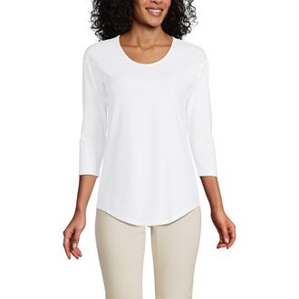 Lands End 3/4 Sleeve Lightweight Jersey U-Neck Tunic in White at Nordstrom, Size X-Small P