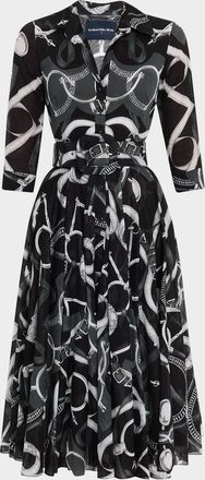 Samantha Sung Aster Belted Zebra-Print Cotton Midi Shirtdress