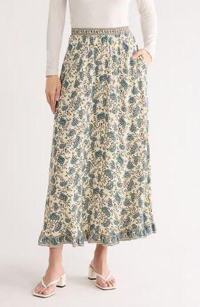 Max Studio Floral Pull-On Maxi Skirt in Cream/Teal/Sand at Nordstrom Rack, Size X-Small