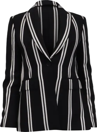 Maje Vakila Striped Single-Breasted Blazer in Black and White Viscose