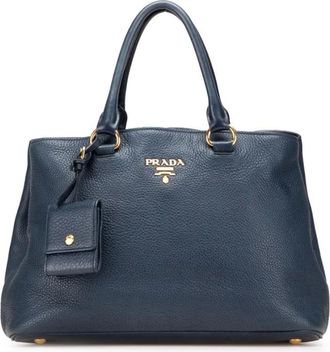 Prada Pre-owned Handbags, female, Blue, Size: ONE SIZE Pre-owned Structured Leather Handbag with Top Handle and Functional Design