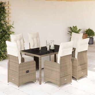 vidaXL Set De Mesa Y Sillas Jard&iacute;n 7 Pzas Con Cojines Rat&aacute;n Pe Marr&oacute;n Vidaxl