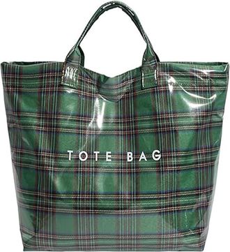 Generic Christmas Red Plaid PVC Tote Bag for Women - Large Vintage Letter Print Plastic Handbag with Top Handle, Spacious Shopping Work Gift (Green)