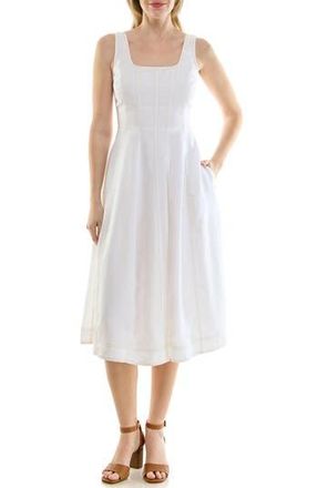 Nicole Miller Twill Fit & Flare Tank Dress in Brilliant White /Warm Sand at Nordstrom Rack, Size X-Large