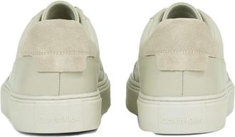 Calvin Klein Mens Low-Top Leather Lace-Up Sneaker White