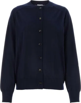 Bottega Veneta Navy Blue Stretch Linen Blend Cardigan