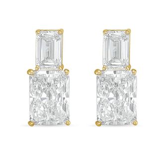 Diana M. Jewels 14kt yellow gold 15cts lab grown emerald and radiant cut diamond earrings