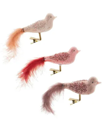 Melrose International Set Of 12 Beaded Glass Bird Clip Ornament