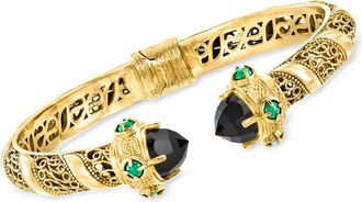 Ross-Simons Black Agate Cuff Bracelet With Green Chalcedony in 18kt Gold Over Sterling