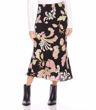 Karen Kane Brissa Bias Cut Midi Skirt In Pink Floral Print