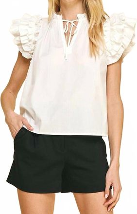 Pinch Design Tatum Ruffle Shoulder Tie Top In White