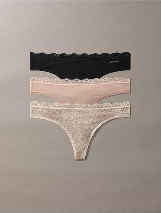 Calvin Klein Womens Microfiber Stretch with Lace 3-Pack Thong - Multi - XL