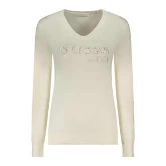 Guess V-neck Knitwear, female, White, Size: XL Round-neck Knitwear