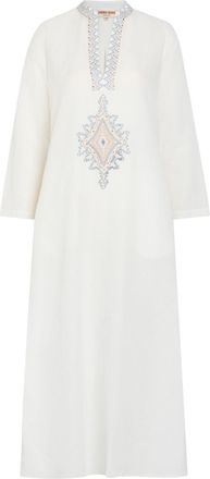 Emporio Sirenuse Jenna Embroidered Linen-blend Midi Kaftan Dress - White - 48 (UK16 / XL)