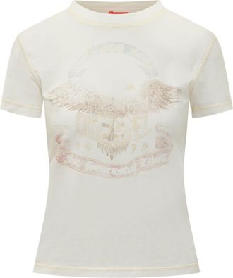 Diesel Beige Graphic Crew Neck T-Shirt