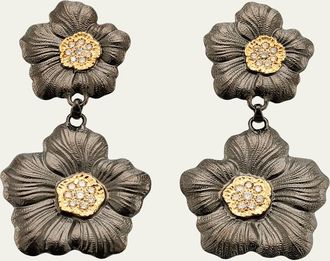 Buccellati Blossom Gardenia Burnished Silver, Gold, Brown Diamond Pendant Earrings
