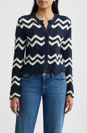 Madewell Kassa Wavy-Knit Cardigan in Navy And Ivory Wavy Stripe at Nordstrom, Size Xx-Small