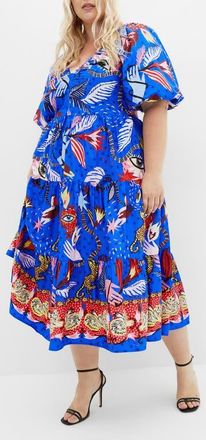 City Chic Capria Print Cotton Midi Dress in Calista at Nordstrom, Size Xxxs