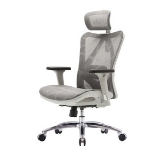 Hhg Hhg - Silla De Oficina 900, Silla De Escritorio, Reposabrazos Ergon&oacute;micamente Ajustable 150kg Cargable, Funda Gris, Armaz&oacute;n Blanco