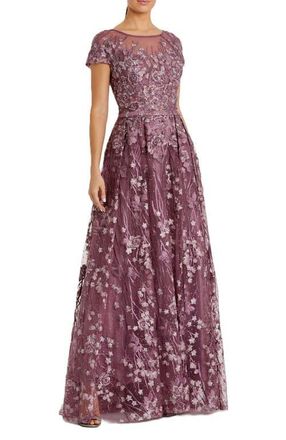 Mac Duggal Embellished Floral Cap Sleeve A Line Gown in Wisteria at Nordstrom, Size 10
