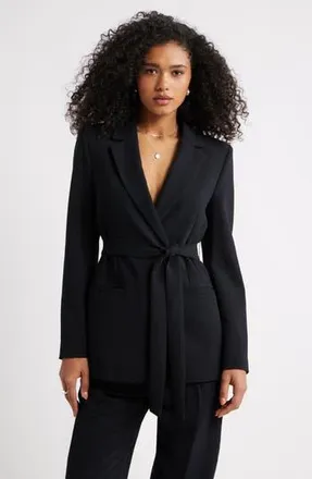 Open Edit The Curator Tie Waist Blazer in Black at Nordstrom Rack, Size Medium