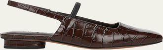 Vince Venice Croc-Embossed Leather Slingback Flats