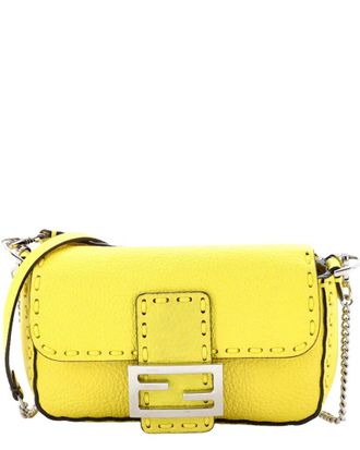 Fendi Fendi Yellow Leather Selleria Baguette Nm Bag Mini (Authentic Pre-Loved)