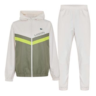Lacoste Trainingspak voor heren van taffeta met kleurblokken (Wit/Kaki Groen)